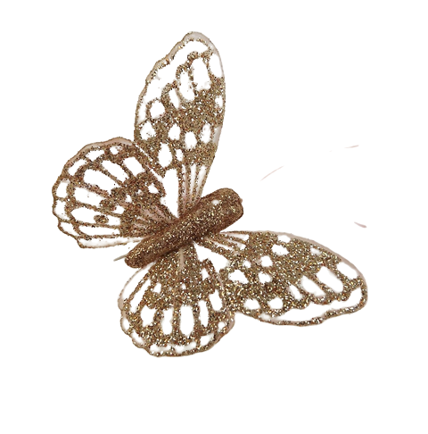 7cm Glitter Butterflies (12 Per Pack On 20cm Wire) Rose Gold-0