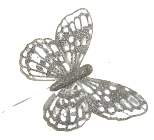 10cm Glitter Butterflies (12 Per Pack On 20cm Wire) Silver-0