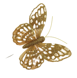 10cm Glitter Butterflies (12 Per Pack On 20cm Wire) Gold-0