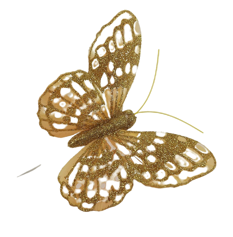 10cm Glitter Butterflies (12 Per Pack On 20cm Wire) Gold-0