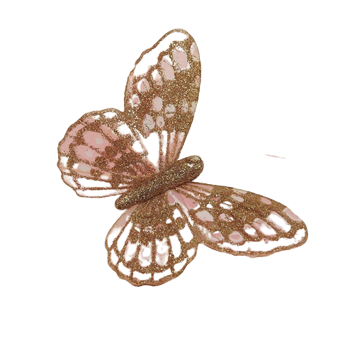 10cm Glitter Butterflies (12 Per Pack On 20cm Wire)Rose Gold-0