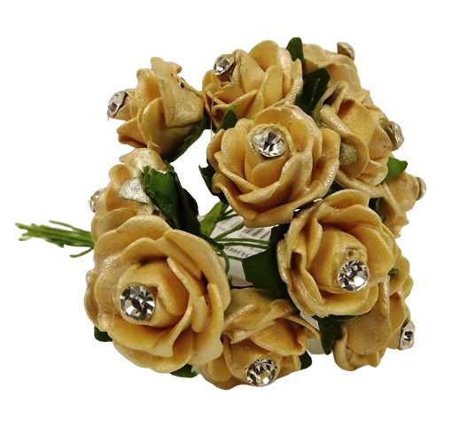 Diamante Mini Foam Rose App 2cm x 12 Stems Gold-0