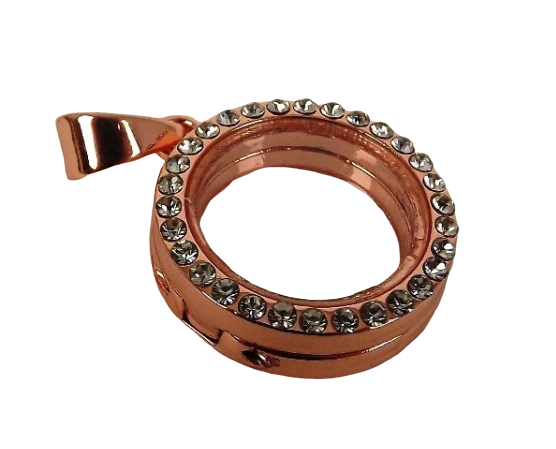 Rhinestone Circle Charm 2.5cm Rose Gold-0