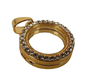 Rhinestone Circle Charm 2.5cm Gold-0