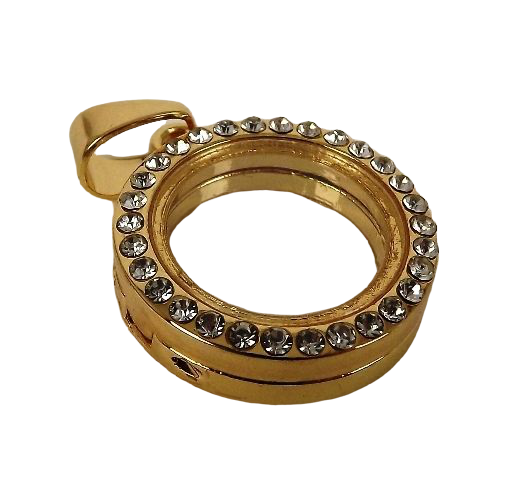 Rhinestone Circle Charm 2.5cm Gold-0