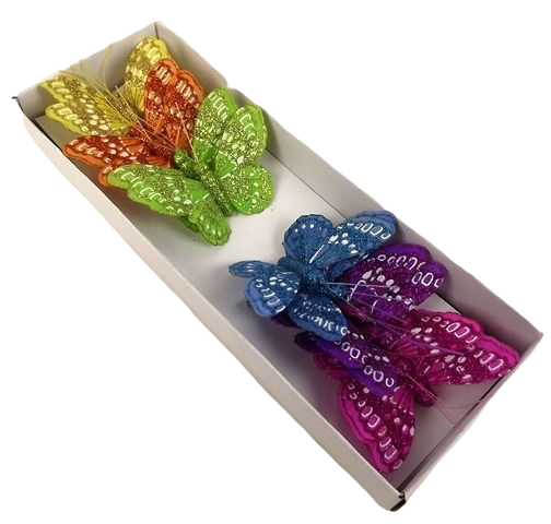 7cm Glitter Butterflies Bl Lil /Or/Gr/Ht Pk/Yel x 12pcs-0