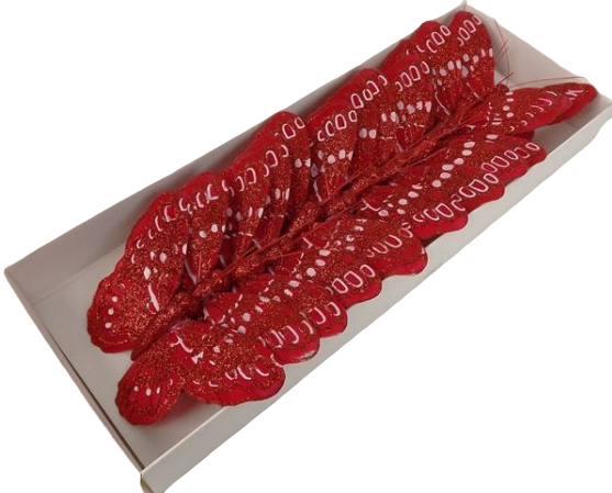 10cm Glitter Butterflies x 12 Red-0