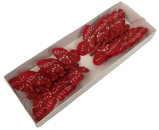 7cm Glitter Butterflies x 12 Red-0