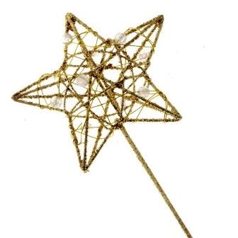 Glittered Star Wand (7cm Diameter, 30cm Handle) Gold-0