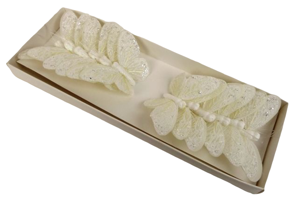 7cm Pastel Sparkle Feather Butterflies x 12pcs Cream-0