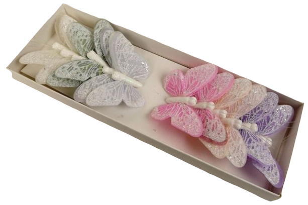 7cm Pastel Sparkle Feather Butterflies Assorted x 12pcs-0