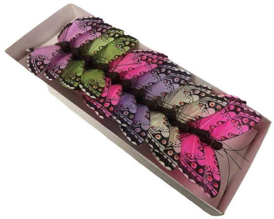 10cm Jewel Tone Feather Butterflies Assorted x 12pcs-0