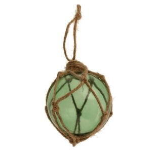 8cm Glass Hanging Rope Bauble Green-0