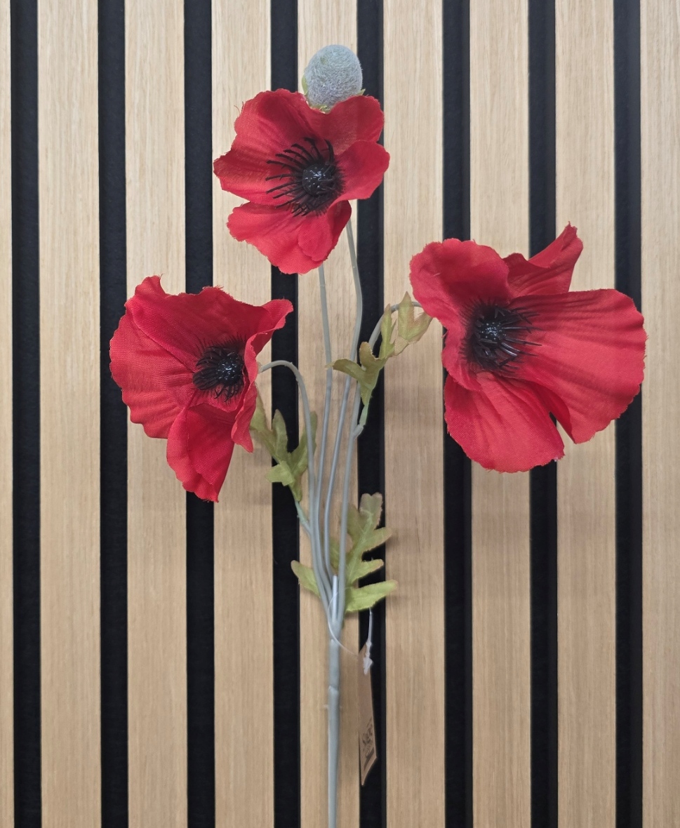 Artificial Poppy Spray x 3 Heads Red
