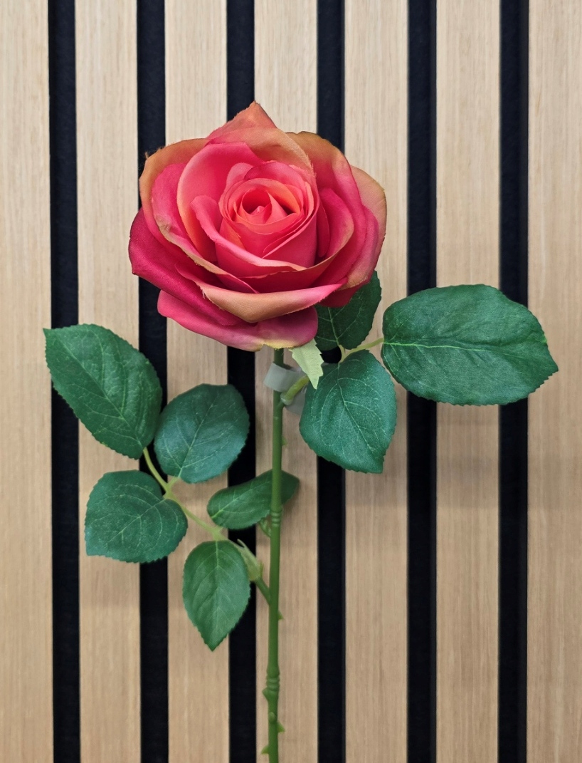 Artificial Gemma Single Rose – 64cm Coral