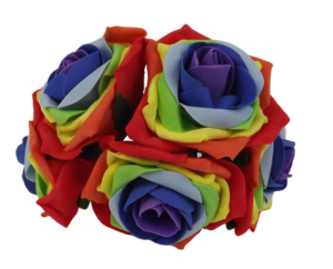 Large Colourfast Foam Rose App 8cm x 5 Heads Rainbow-0