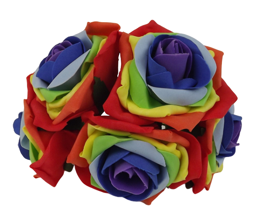 Large Colourfast Foam Rose App 8cm x 5 Heads Rainbow-0