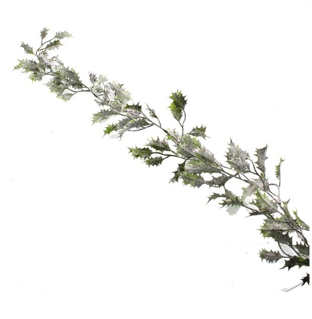 180cm Holly Garland Frosted Green-0