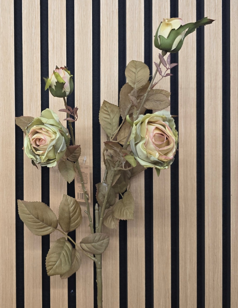 64cm Dried Look Cabbage Rose Spray Green