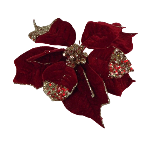 24cm Velvet Poinsettia w/Clip Red-0