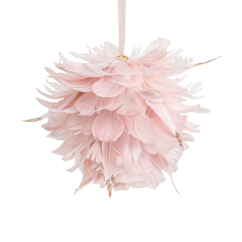 13cm Feather Ball Decoration Pink-0