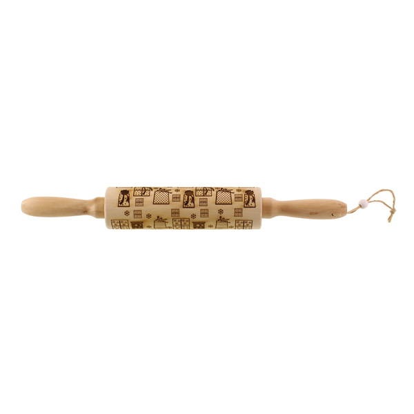 34cm Wooden Rolling Pin with Engraved Presents Natural-0