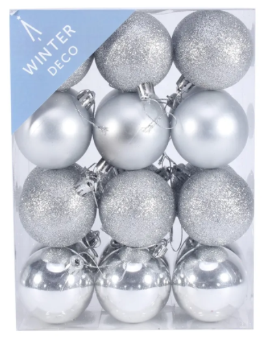 Silver Shatterproof Baubles (6cm) (24 pieces)-0