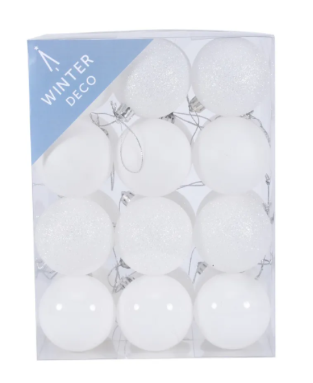White Shatterproof Baubles (6cm) (24 pieces)-0