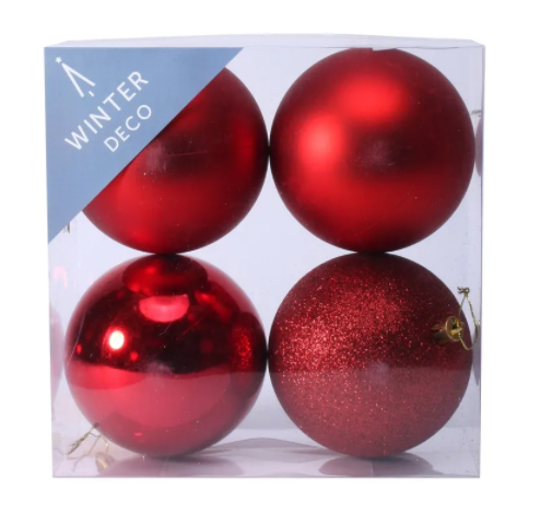 Red Shatterproof Baubles (10cm) (4 pieces)-0
