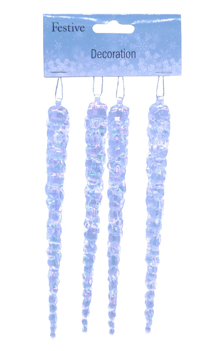 Pack Of 4 17cm Clear/Iridescent Icicle-0