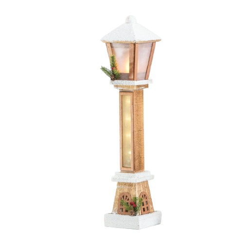 62cm Wooden Lantern w/LED Brown-0