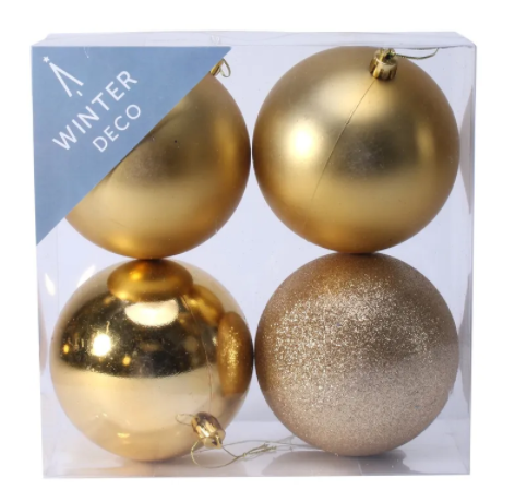 Gold Shatterproof Baubles (10cm) (4 pieces)-0