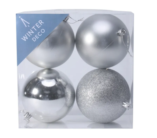 Silver Shatterproof Baubles (10cm) (4 pieces)-0
