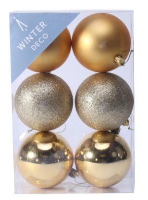 Gold Shatterproof Baubles (8cm) (6 pieces)