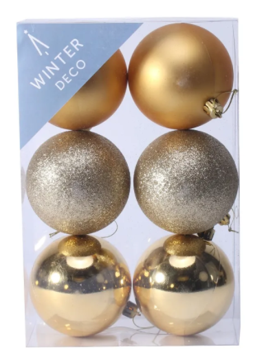 Gold Shatterproof Baubles (8cm) (6 pieces)