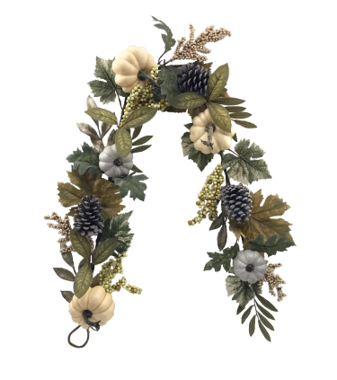 150cm Cream/Green Pumpkin Foliage Garland-0