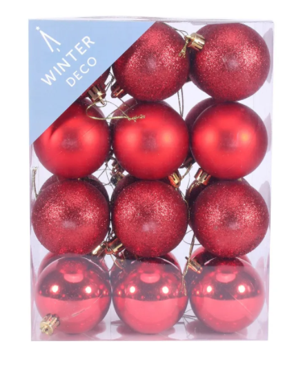 Red Shatterproof Baubles (6cm) (24 pieces)-0