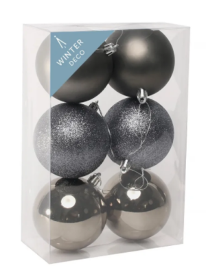 Pewter Shatterproof Baubles (8cm) (6 pieces)-0