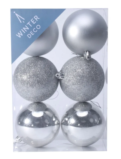 Silver Shatterproof Baubles (8cm) (6 pieces)-0