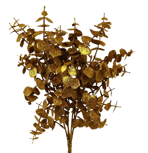 Glittered Eucalyptus Bush 55cm Gold-0