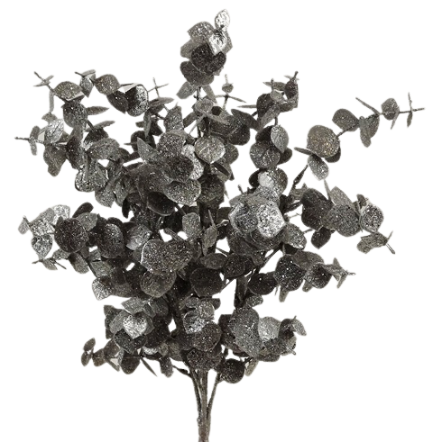 Glittered Eucalyptus Bush 55cm Silver-0