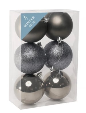 Pewter Shatterproof Baubles (8cm) (6 pieces)-0