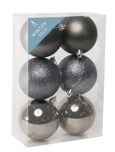 Pewter Shatterproof Baubles (8cm) (6 pieces)-0