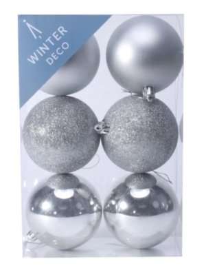 Silver Shatterproof Baubles (8cm) (6 pieces)-0