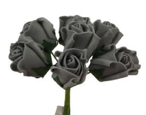Colourfast Foam Rose Bud x 8 Heads App 3cm Grey-0