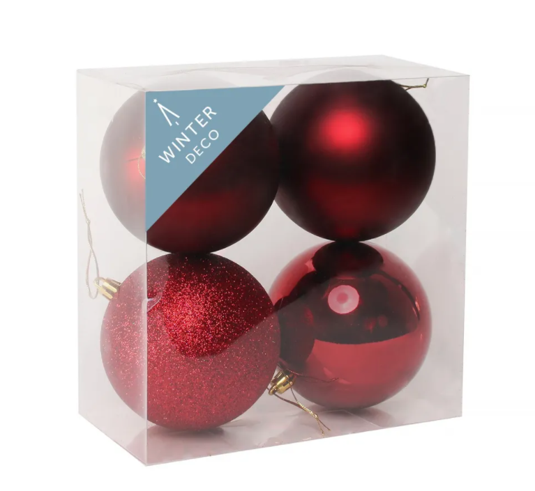 Burgundy Shatterproof Baubles (10cm) (4 pieces)-0