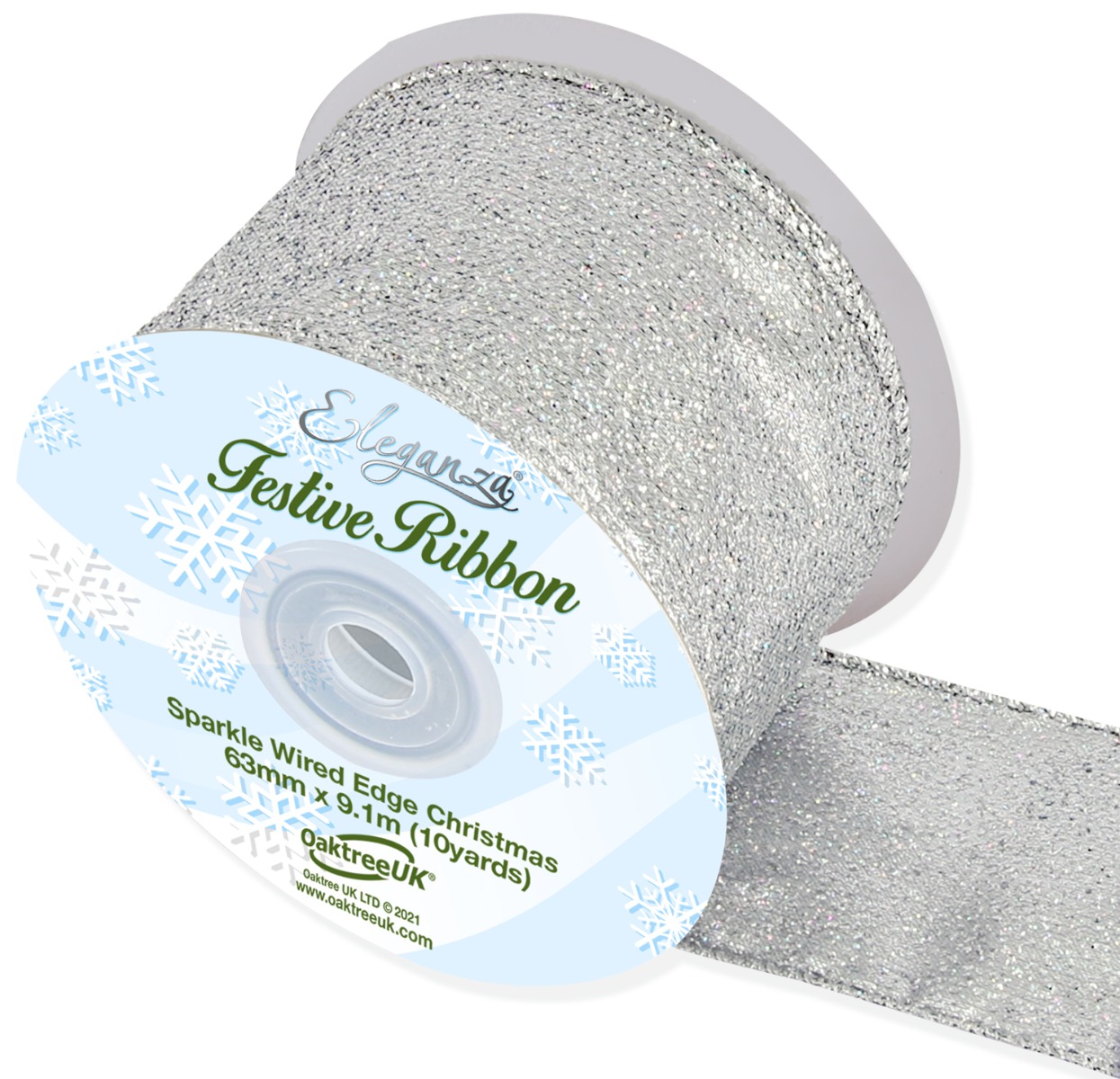 Sparkle Wired Edge Ribbon 63mm x 9.1mtrs Silver-0