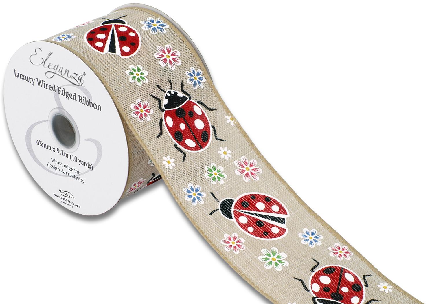 Wired Edge 63mm x 9.1mtr Floral Ladybird Natural-0