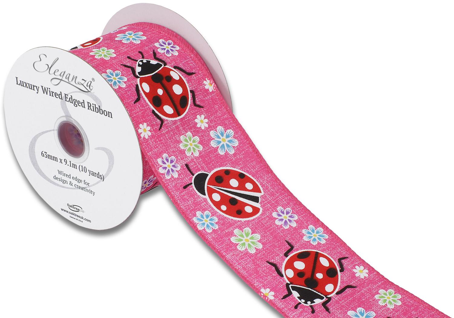 Wired Edge 63mm x 9.1mtr Floral Ladybird Fuchsia-0
