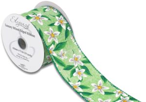 Wired Edge 63mm x 9.1mtr Floral Pattern Green/White-0